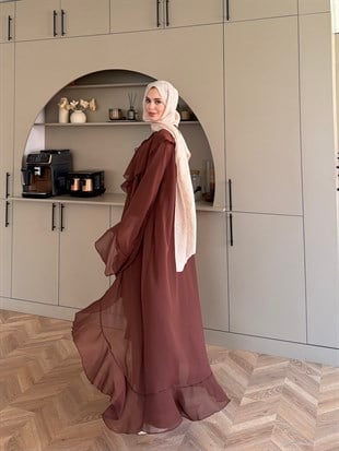 Lumira Abaya Pantolonlu Takım Kahve (8578)