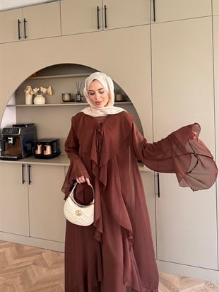 Lumira Abaya Pantolonlu Takım Kahve (8578)