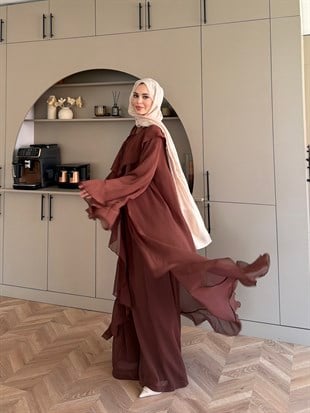Lumira Abaya Pantolonlu Takım Kahve (8578)
