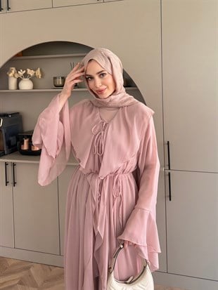 Lumira Abaya Pantolonlu Takım Pudra (8578)