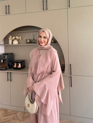 Lumira Abaya Pantolonlu Takım Pudra (8578)