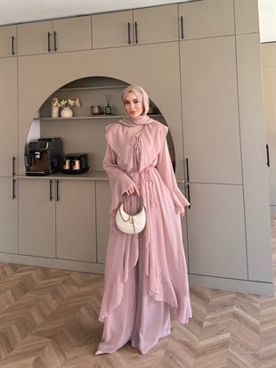 Lumira Abaya Pantolonlu Takım Pudra (8578)