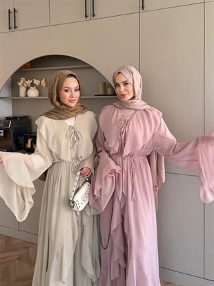 Lumira Abaya Pantolonlu Takım Pudra (8578)