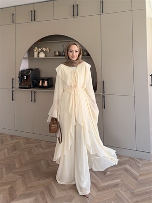 Lumira Abaya Pantolonlu Takım Sarı (8578)