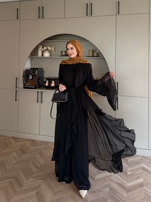 Lumira Abaya Pantolonlu Takım Siyah (8578)