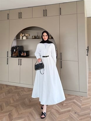 Lunelle Kemerli Elbise Beyaz (4508)