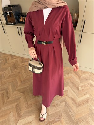 Lunelle Kemerli Elbise Bordo (4508)