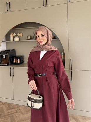 Lunelle Kemerli Elbise Bordo (4508)