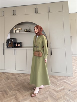 Lunelle Kemerli Elbise Haki (4508)