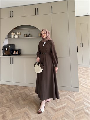 Lunelle Kemerli Elbise Kahve (4508)