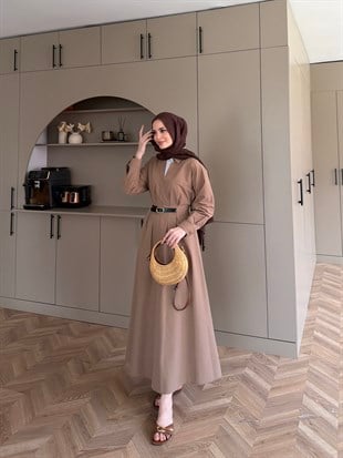 Lunelle Kemerli Elbise Vizon (4508)