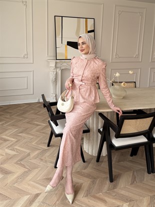 Lureks Nakışlı Pantolon Takım Pudra (5778)
