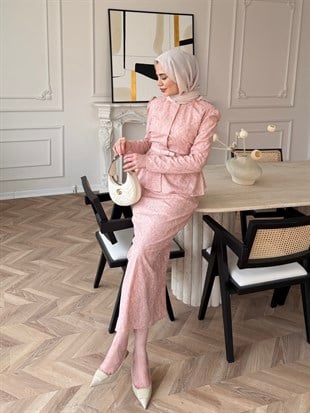 Lureks Nakışlı Pantolon Takım Pudra (5778)