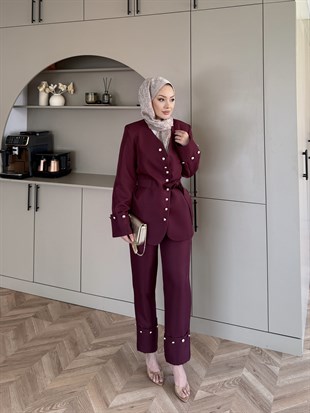 Luser Düğme Detaylı Ceket Takım Bordo