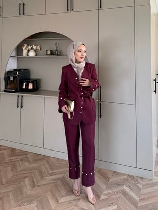 Luser Düğme Detaylı Ceket Takım Bordo