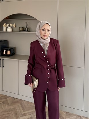 Luser Düğme Detaylı Ceket Takım Bordo