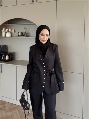 Luser Düğme Detaylı Ceket Takım Siyah