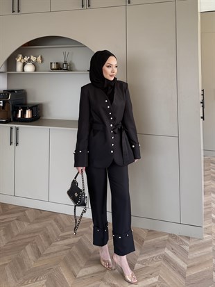 Luser Düğme Detaylı Ceket Takım Siyah