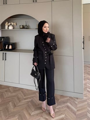 Luser Düğme Detaylı Ceket Takım Siyah