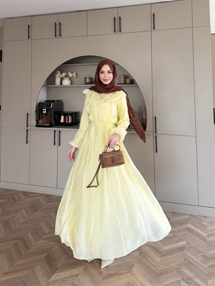 Lushe Fırfır Detaylı Elbise ButterYellow (26169)