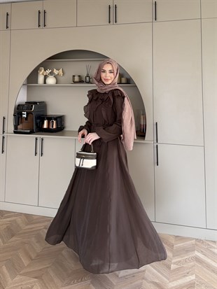 Lushe Fırfır Detaylı Elbise Kahve (26169)