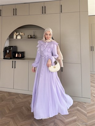 Lushe Fırfır Detaylı Elbise Mor (26169)