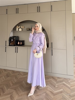 Lushe Fırfır Detaylı Elbise Mor (26169)