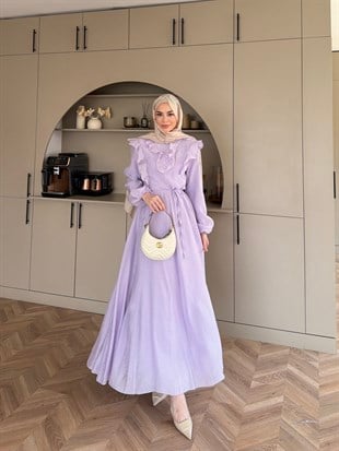 Lushe Fırfır Detaylı Elbise Mor (26169)