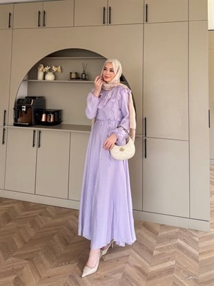 Lushe Fırfır Detaylı Elbise Mor (26169)