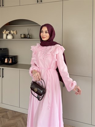 Lushe Fırfır Detaylı Elbise Pembe (26169)