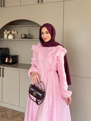 Lushe Fırfır Detaylı Elbise Pembe (26169)