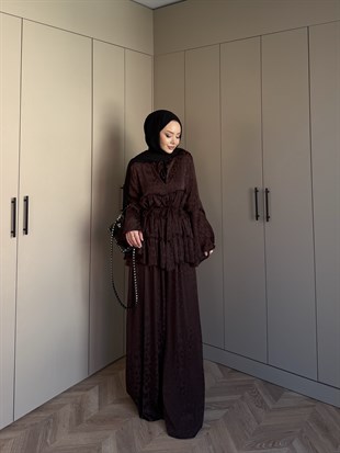 Luxe Leoapr Desen Şifon Takım Kahve (3032)
