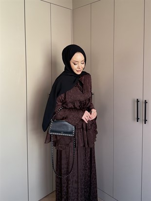 Luxe Leoapr Desen Şifon Takım Kahve (3032)
