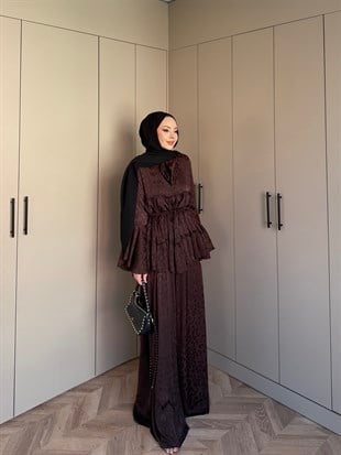 Luxe Leoapr Desen Şifon Takım Kahve (3032)