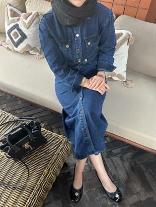  Mabel Çıtçıtlı Kot Elbise Lacivert (0598)