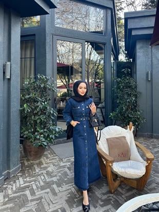  Mabel Çıtçıtlı Kot Elbise Lacivert (0598)