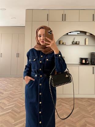  Mabel Çıtçıtlı Kot Elbise Lacivert (0598)