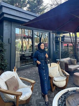  Mabel Çıtçıtlı Kot Elbise Lacivert (0598)