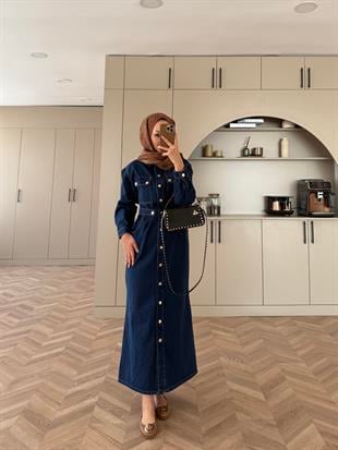  Mabel Çıtçıtlı Kot Elbise Lacivert (0598)