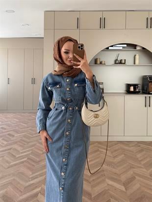 Mabel Çıtçıtlı Kot Elbise Buz Mavi (0598)