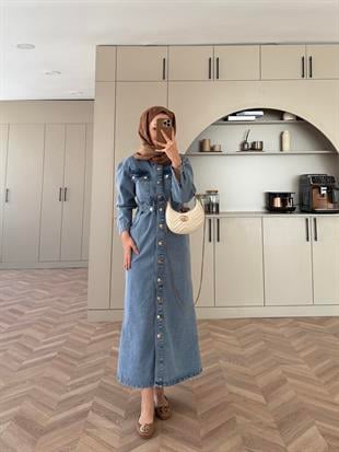 Mabel Çıtçıtlı Kot Elbise Buz Mavi (0598)