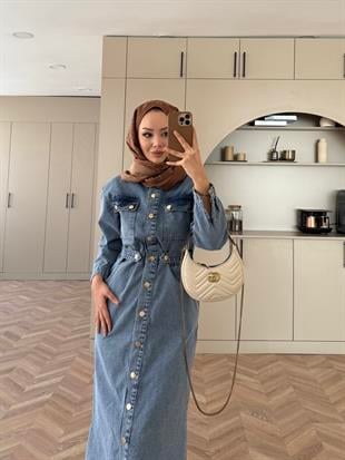 Mabel Çıtçıtlı Kot Elbise Buz Mavi (0598)