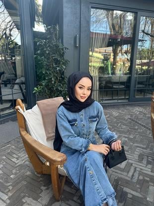 Mabel Çıtçıtlı Kot Elbise Buz Mavi (0598)