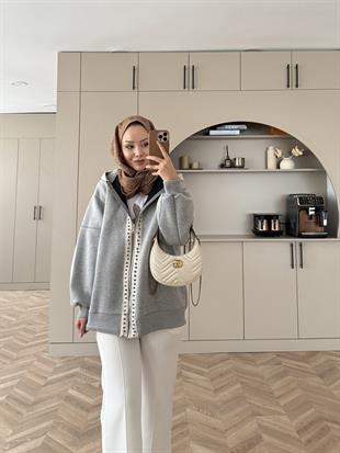 Maddo Taşlı Puf Sweat Gri