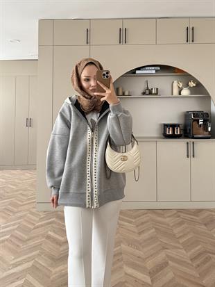 Maddo Taşlı Puf Sweat Gri