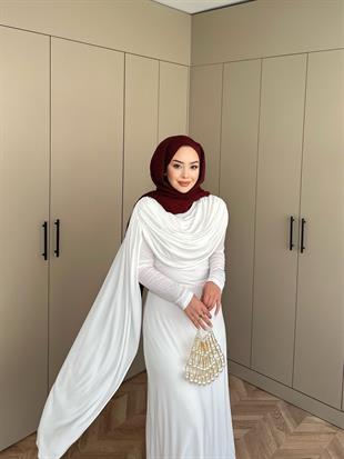 Madrian Drapeli Elbise Beyaz