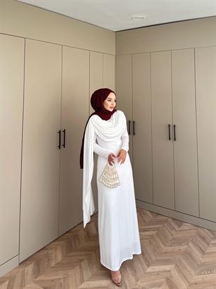 Madrian Drapeli Elbise Beyaz