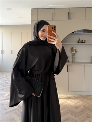 Mahsa Saten Etekli Takım Siyah (2361)