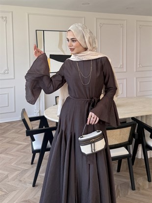 Maldiv Fırfırlı Elbise Kahverengi (228)