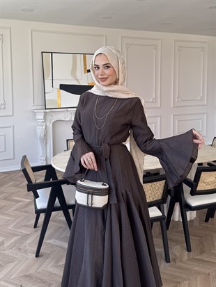 Maldiv Fırfırlı Elbise Kahverengi (228)